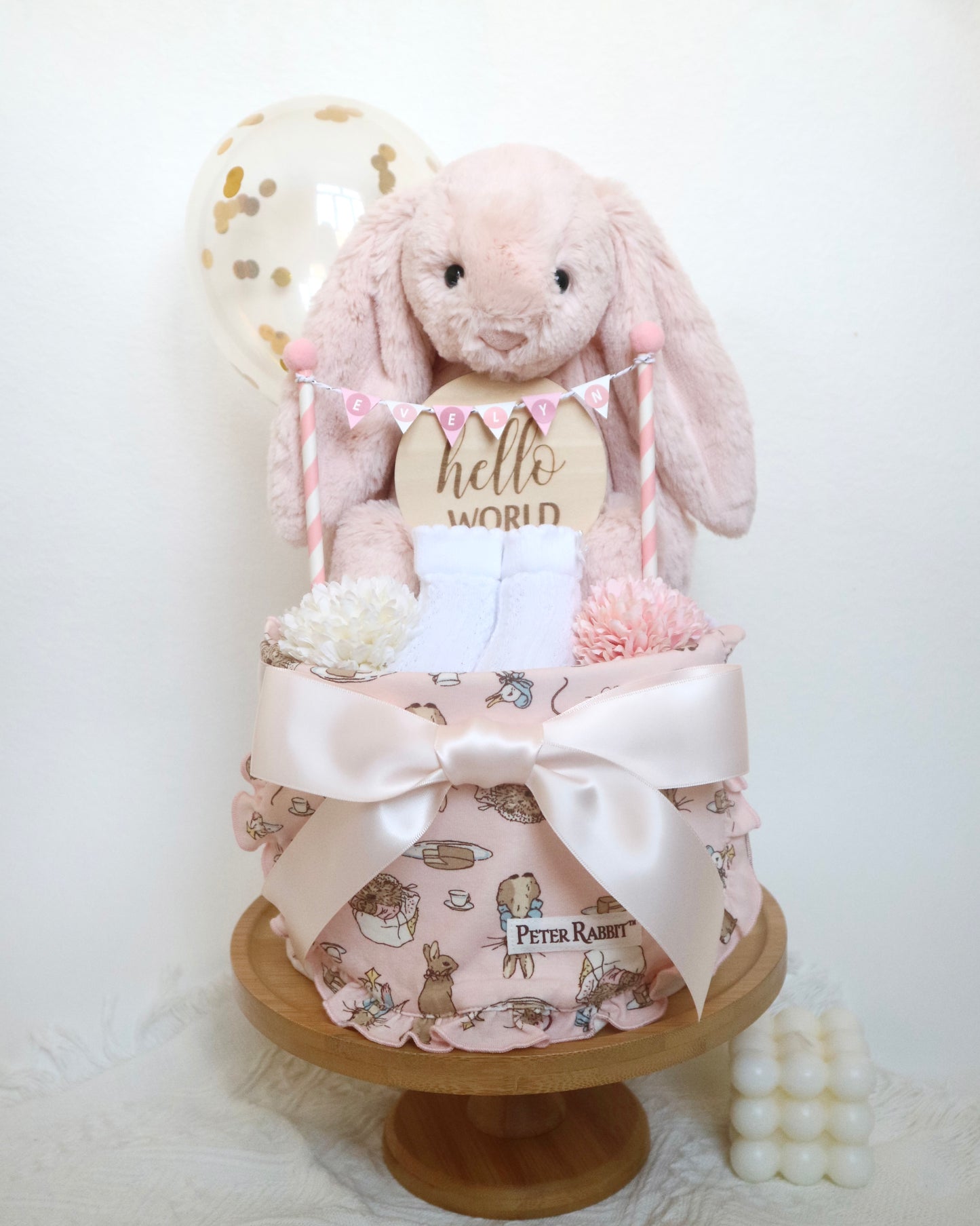 Jellycat粉紅兔仔單層尿片蛋糕 Jellycat Bashful Blush Bunny One-Tier Diaper Cake