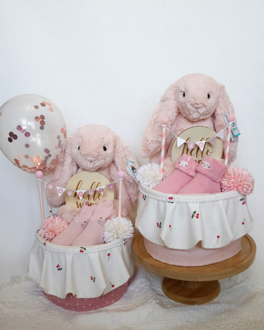Jellycat粉紅兔仔單層尿片蛋糕 Jellycat Bashful Blush Bunny One-Tier Diaper Cake
