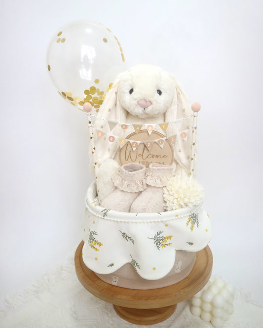 Jellycat 大地色系奶油兔仔單層尿片蛋糕 Jellycat Bashful Cream Bunny One-Tier Diaper Cake (Earth Tone)