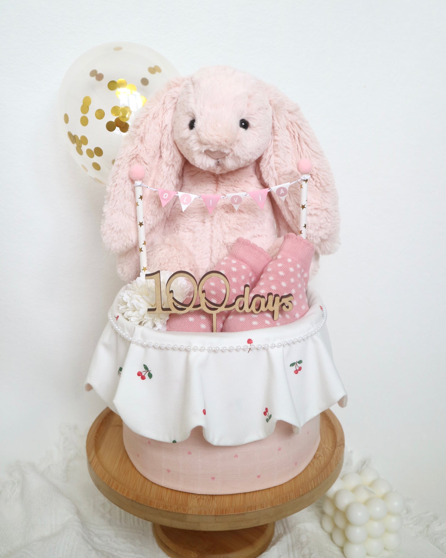 Jellycat粉紅兔仔單層尿片蛋糕 Jellycat Bashful Blush Bunny One-Tier Diaper Cake