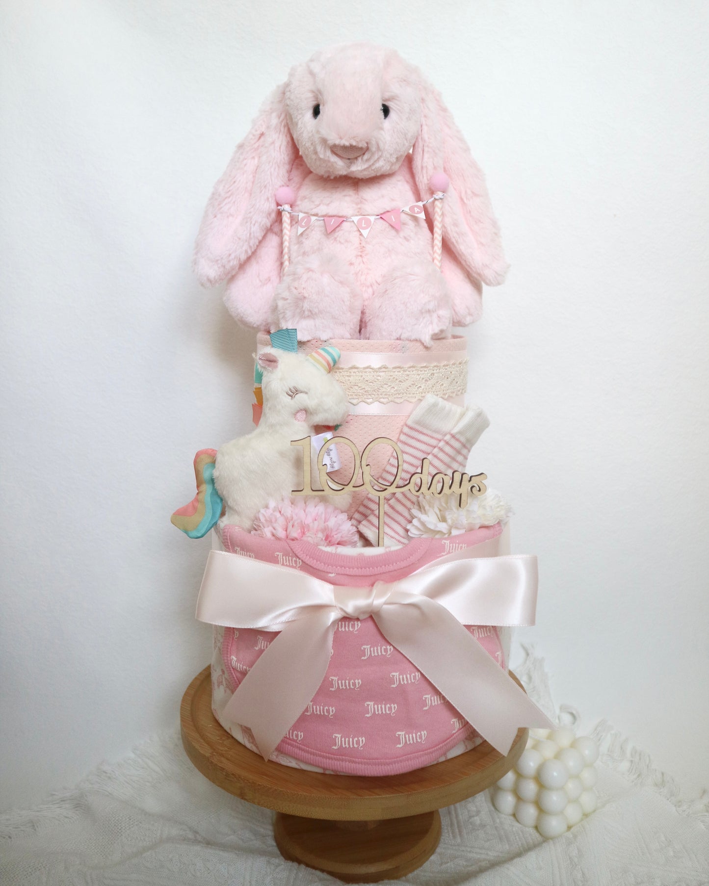 Jellycat粉紅兔仔雙層尿片蛋糕 Jellycat Bashful Pink Bunny Two-Tier Diaper Cake