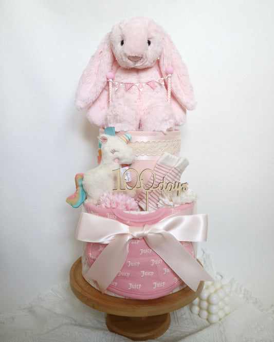 Jellycat粉紅兔仔雙層尿片蛋糕 Jellycat Bashful Pink Bunny Two-Tier Diaper Cake
