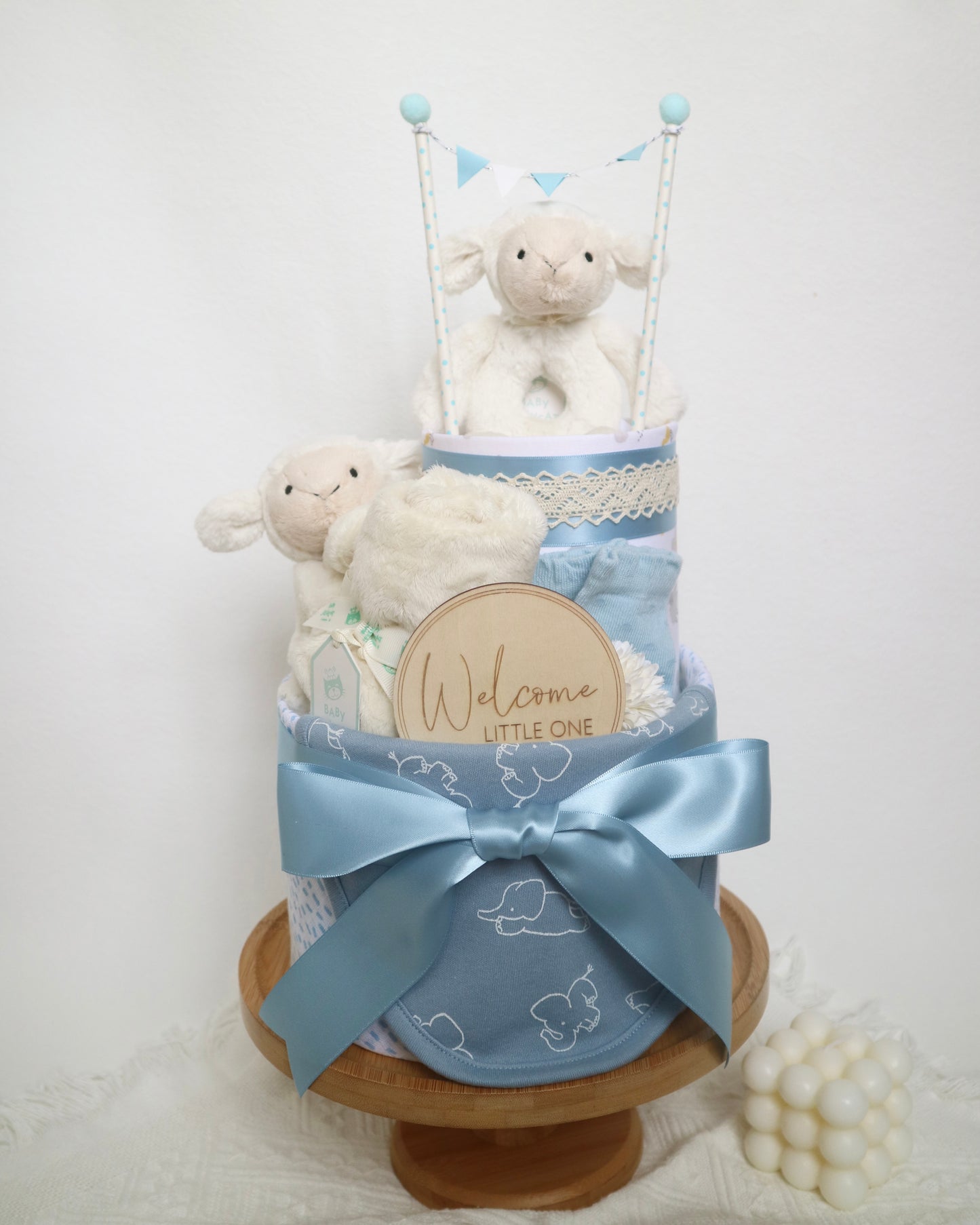 Jellycat羊咩咩雙層尿片蛋糕 Jellycat Little Lamb Two-Tier Diaper Cake