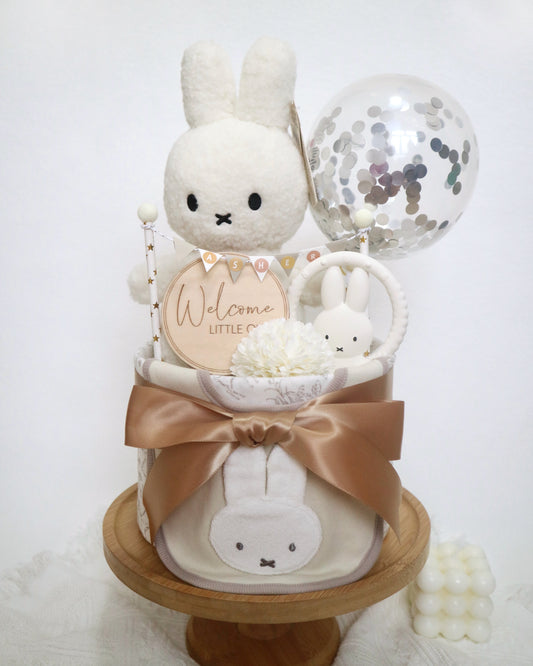 Miffy白色單層尿片蛋糕 Beige Miffy One-Tier Diaper Cake