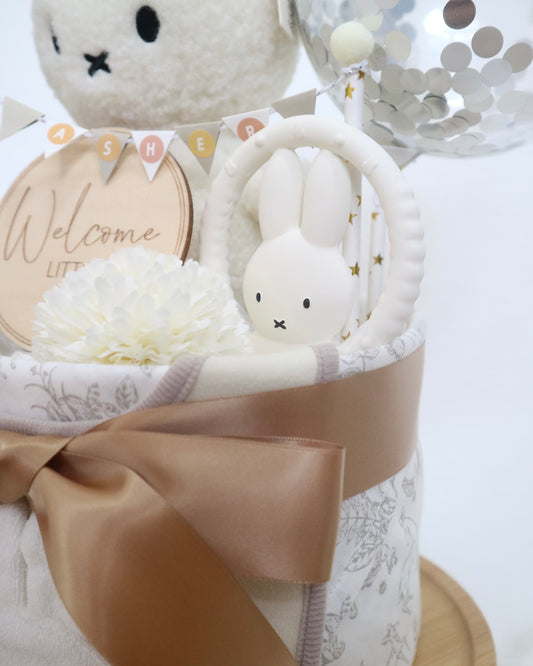 Miffy白色單層尿片蛋糕 Beige Miffy One-Tier Diaper Cake