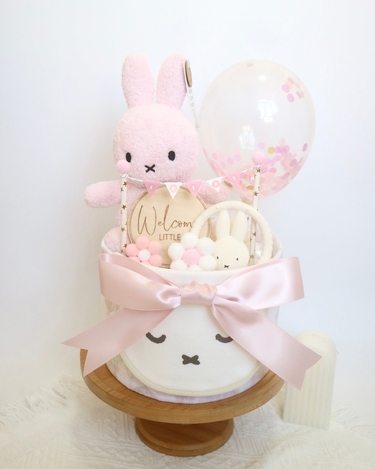 Miffy粉紅色單層尿片蛋糕 Pink Miffy One-Tier Diaper Cake