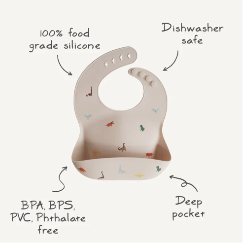 Mushie - 矽膠圍兜 Silicone Baby Bib (Pink Flowers)