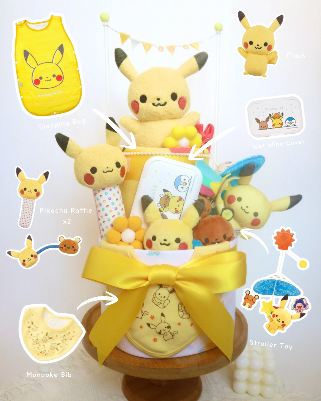 Monpoke比卡超雙層尿片蛋糕 Monpoke Pikachu Two-Tier Diaper Cake
